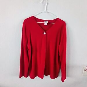 Norm Thompson Red Button Front Cardigan Top Soft Stretch Knit Womens L